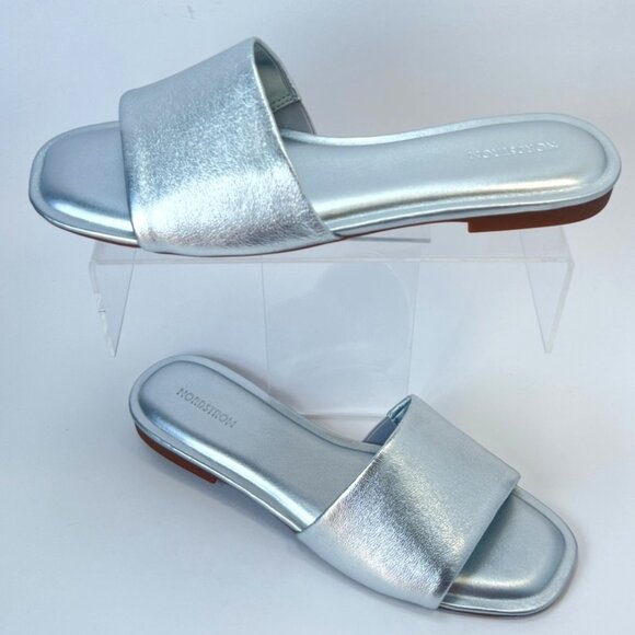 Nordstrom Caryl  Silver Metallic Sandals Women Slides Size 8.5 - Picture 1 of 6